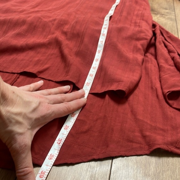 Maeve Anthropologie Bloomsbury Shirt Dress 8 Red Brown Rust Rayon Wrap Tie - Picture 10 of 13